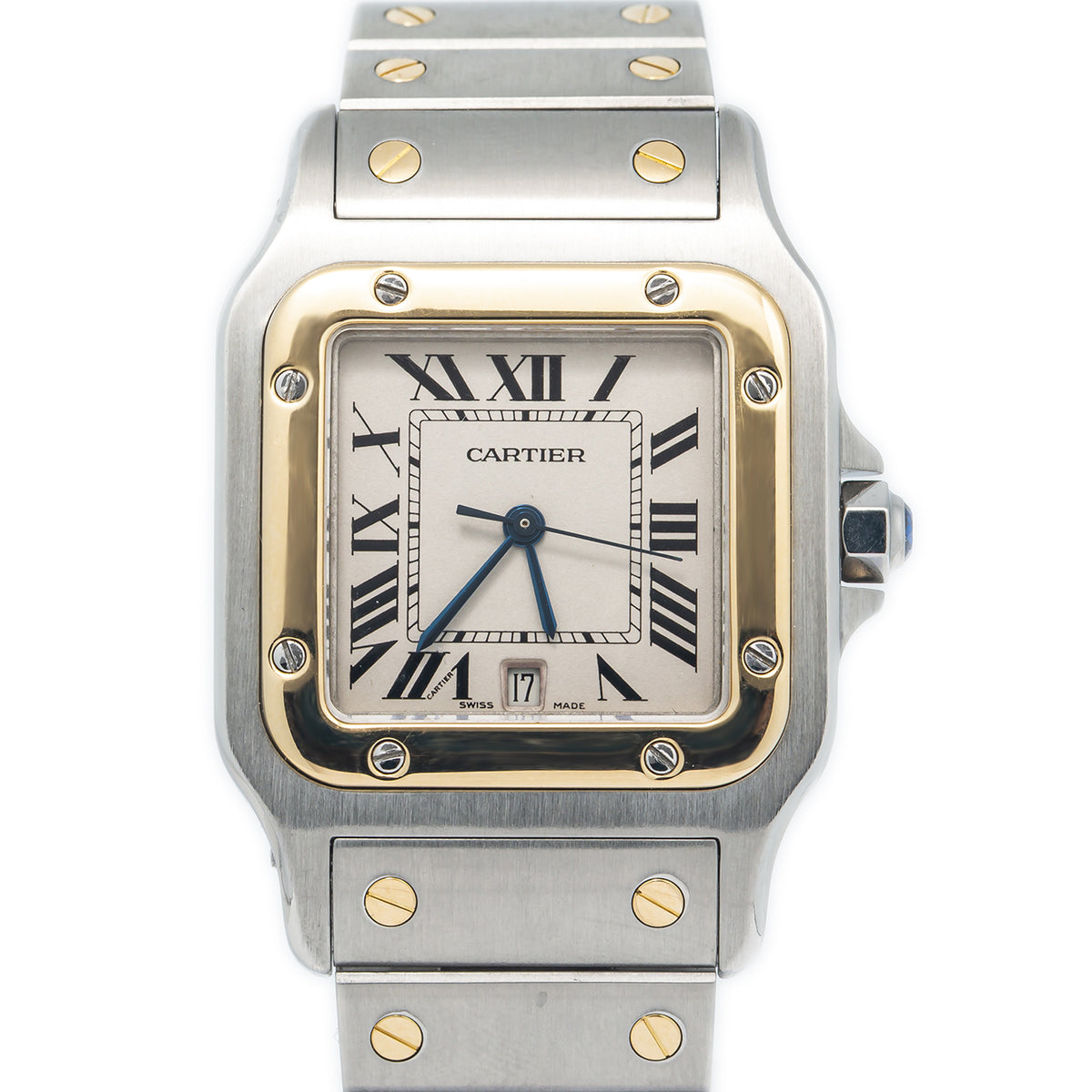 Cartier Santos 1566 W20011C4 18k YellowGold TwoTone Date Roman Quartz Watch 29mm