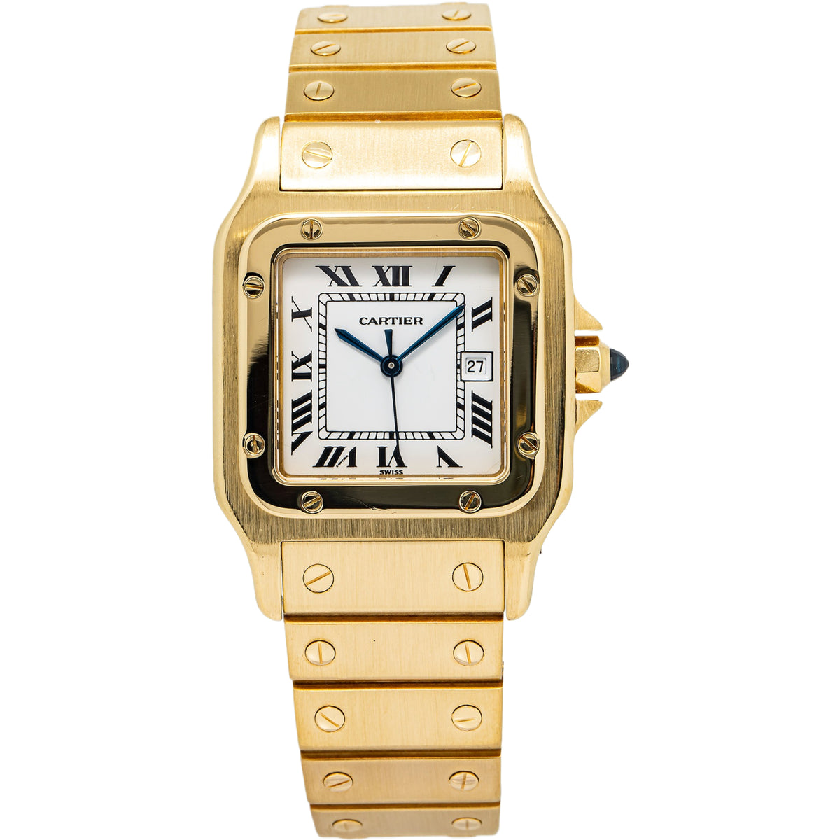 Cartier Santos Carre 2960 Vintage 18K Gold Automatic White Dial Watch 29mm