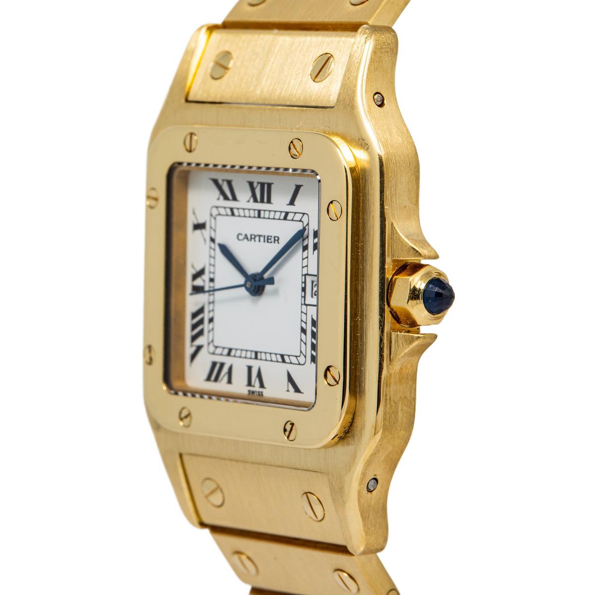 Cartier Santos Carre 2960 Vintage 18K Gold Automatic White Dial Watch 29mm