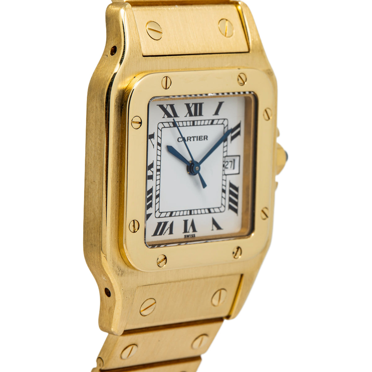 Cartier Santos Carre 2960 Vintage 18K Gold Automatic White Dial Watch 29mm