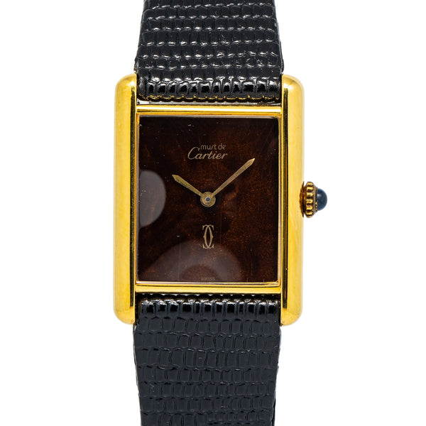 Cartier Tank Vintage 925 Gold Plated Manual Winding Wood