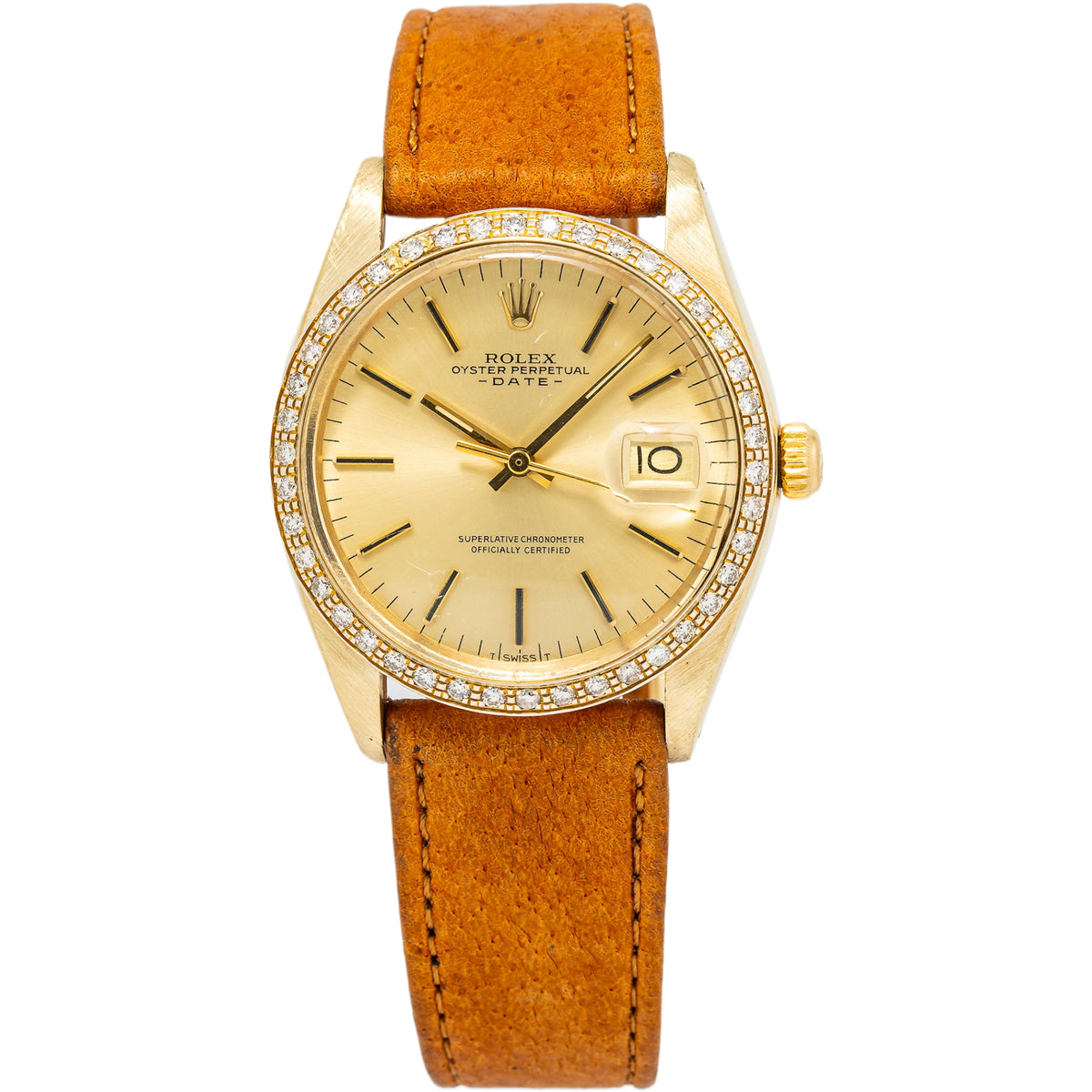 Rolex 1503 Date 14k Yellow Gold Automatic Champagne Dial Unisex Watch 34mm