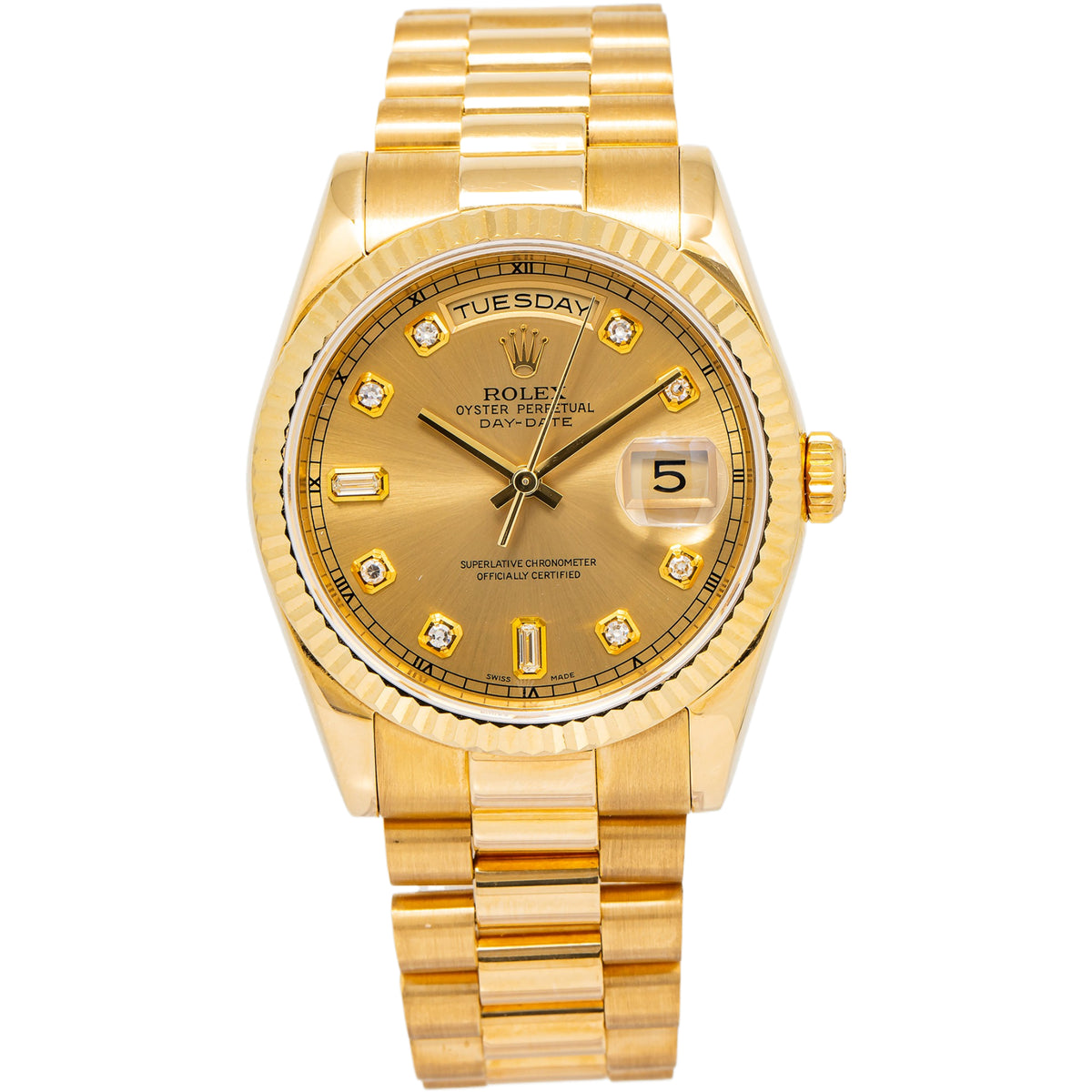 Rolex Day-Date 118238 President 18k Factory Diamond Champagne Dial Watch 36mm