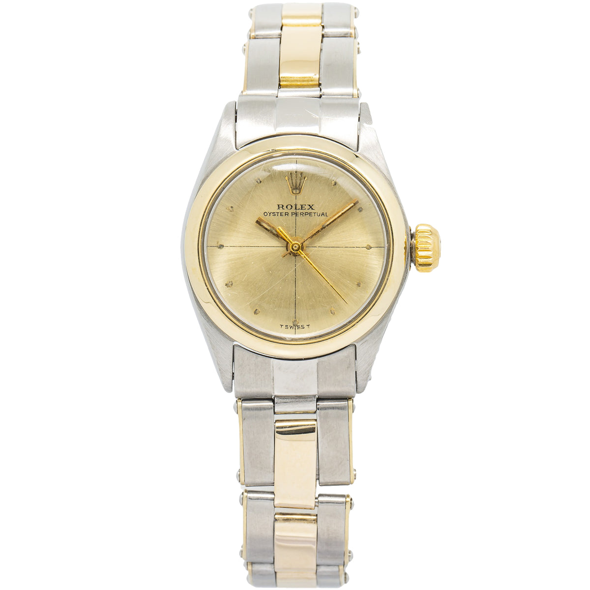 Rolex Oyster Perpetual 6804 14k YG Two Tone Gold Dial Ladies Watch 25mm