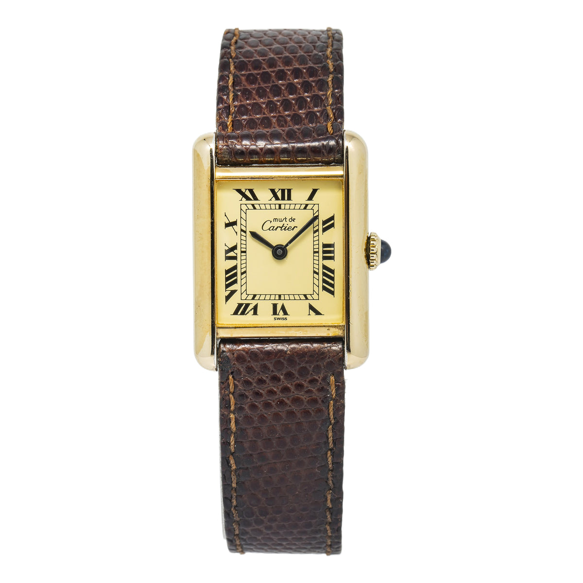 Cartier Must De Tank Vintage 925 Gold Plated Cream Dial Ladies Watch 21X28mm