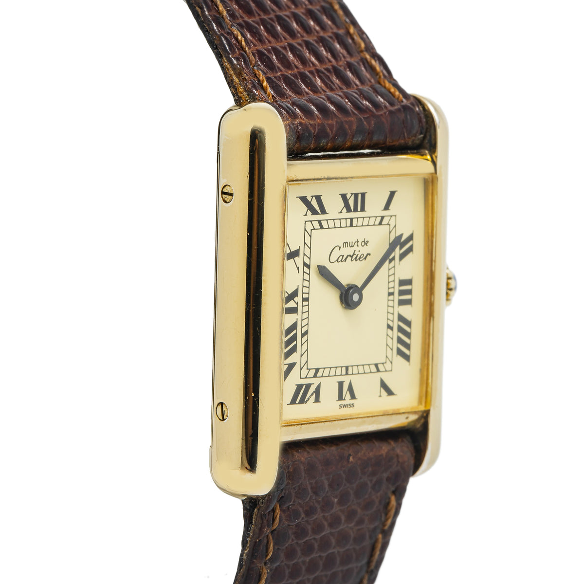 Cartier Must De Tank Vintage 925 Gold Plated Cream Dial Ladies Watch 21X28mm