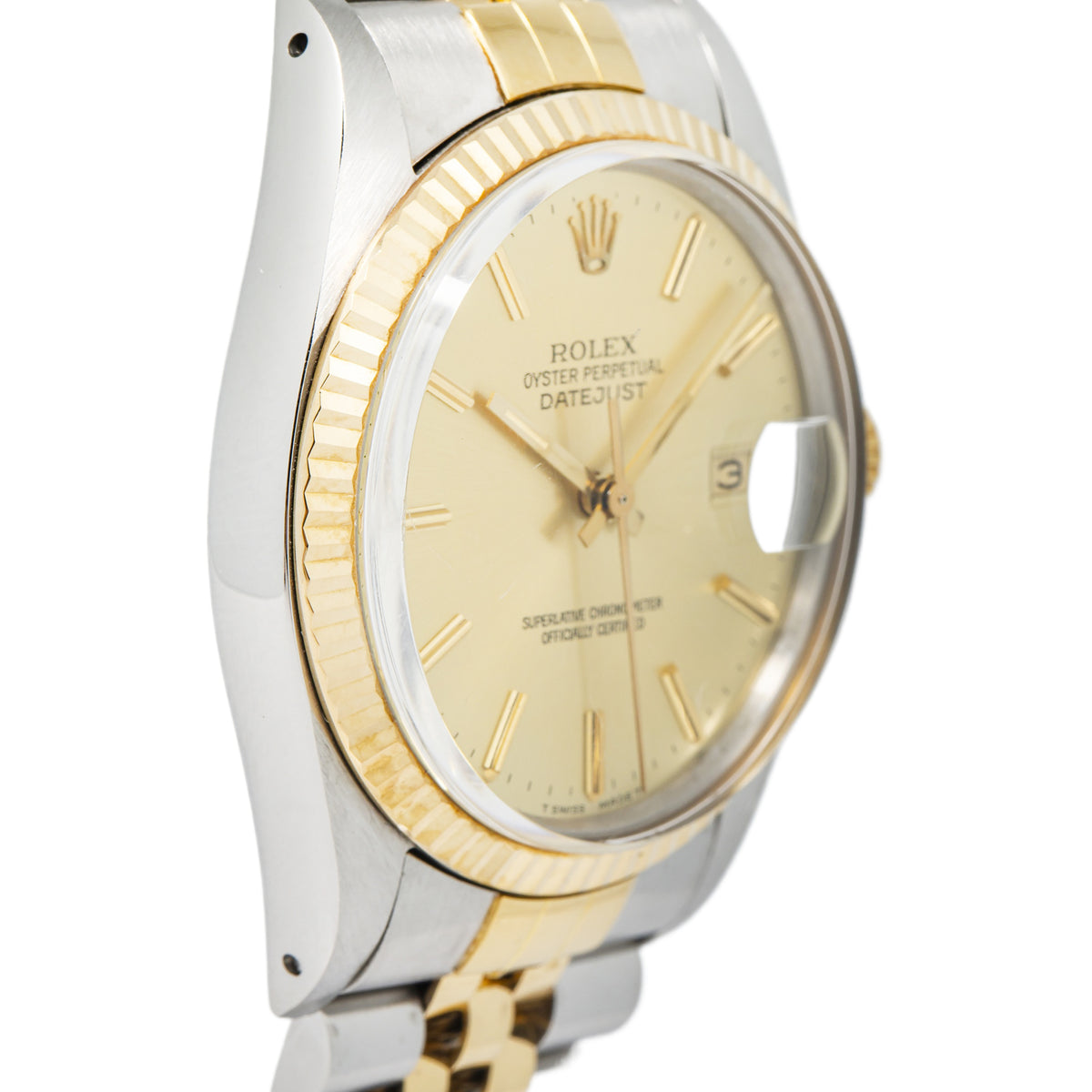 Rolex DateJust 16013 Jubilee 18K YG Two Tone Champagne Dial Auto Men Watch 36mm