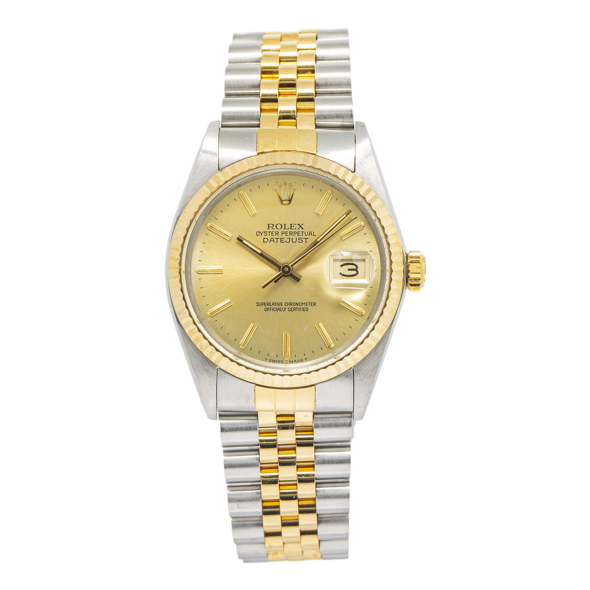 Rolex DateJust 16013 Jubilee 18K YG Two Tone Champagne Dial Auto Men Watch 36mm