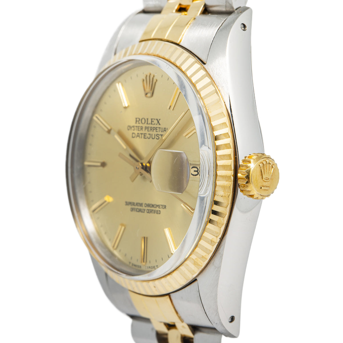 Rolex DateJust 16013 Jubilee 18K YG Two Tone Champagne Dial Auto Men Watch 36mm