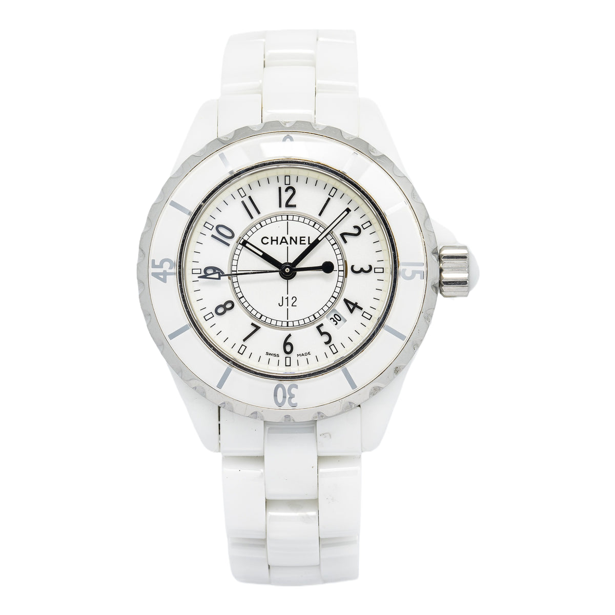 Chanel J12 H0968 Box/Paper Quartz Ceramic White Dial ladies Watch 34mm