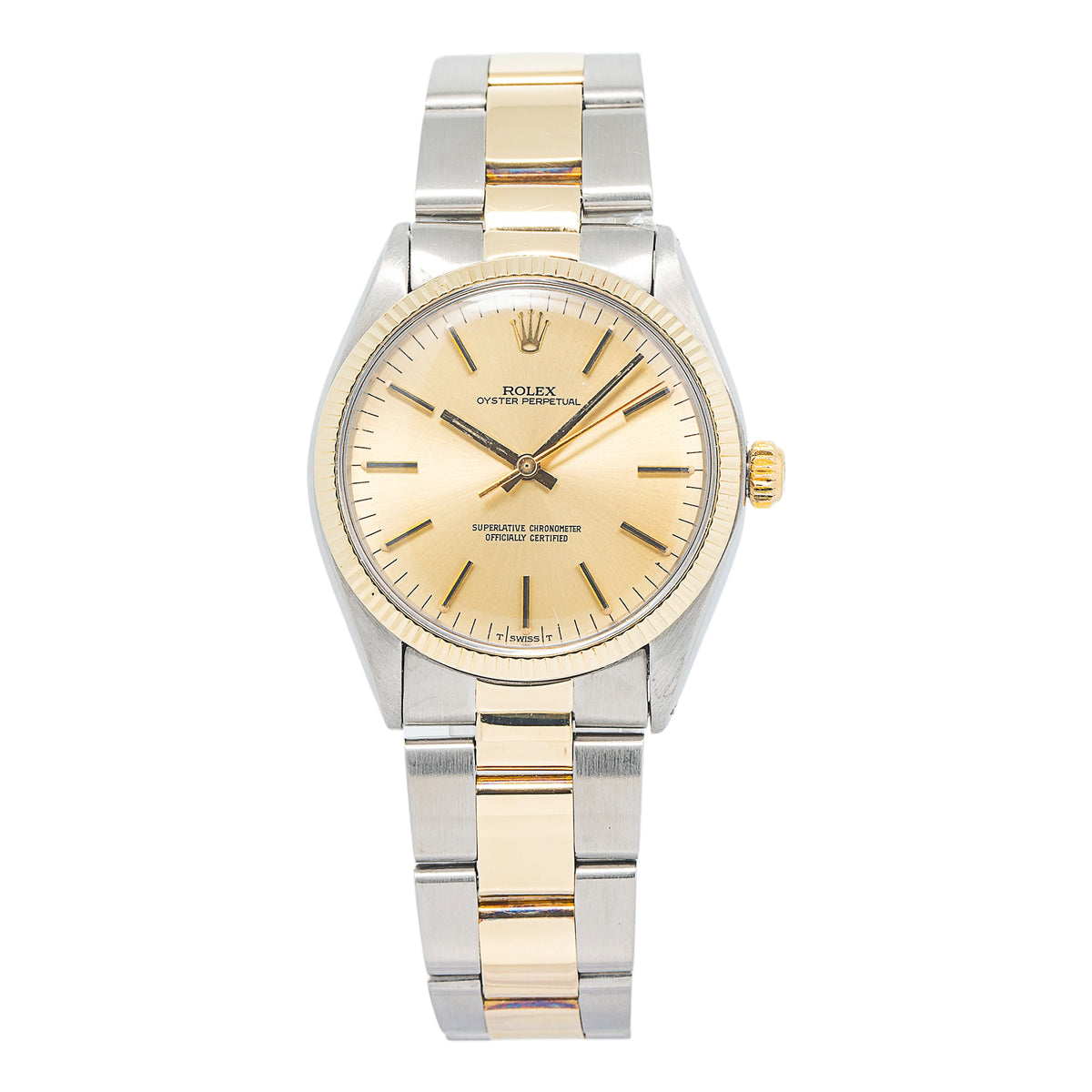 Rolex Oyster Perpetual 1005 18k YG Two Tone Champagne Dial Auto Unisex 34mm