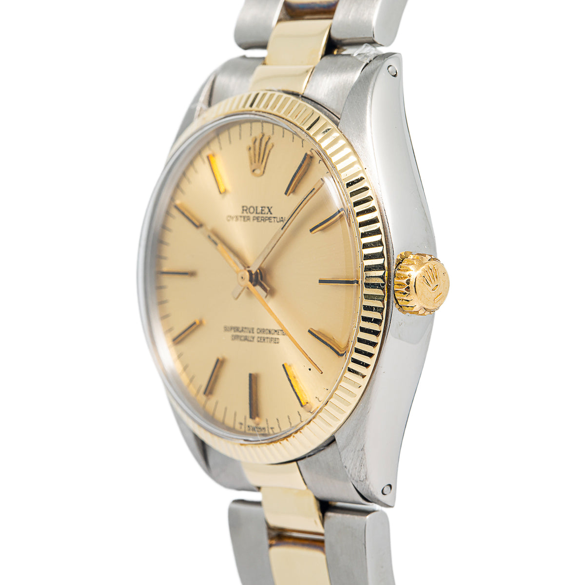 Rolex Oyster Perpetual 1005 18k YG Two Tone Champagne Dial Auto Unisex 34mm