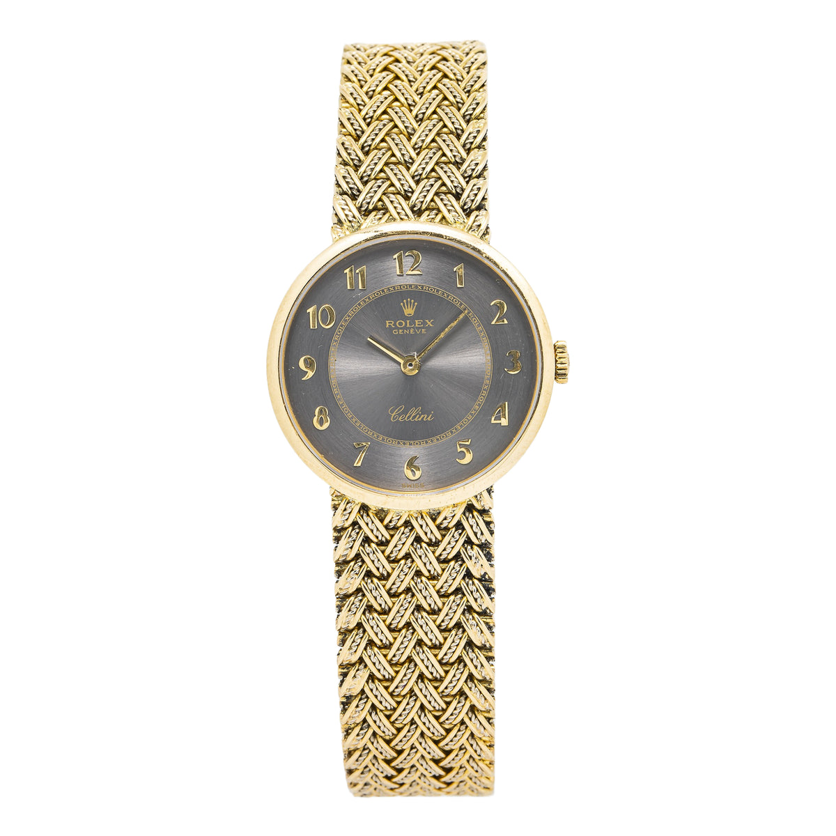 Rolex Cellini Geneve 4378 18K Yellow Gold Slate Dial Manual Winding Watch 26mm