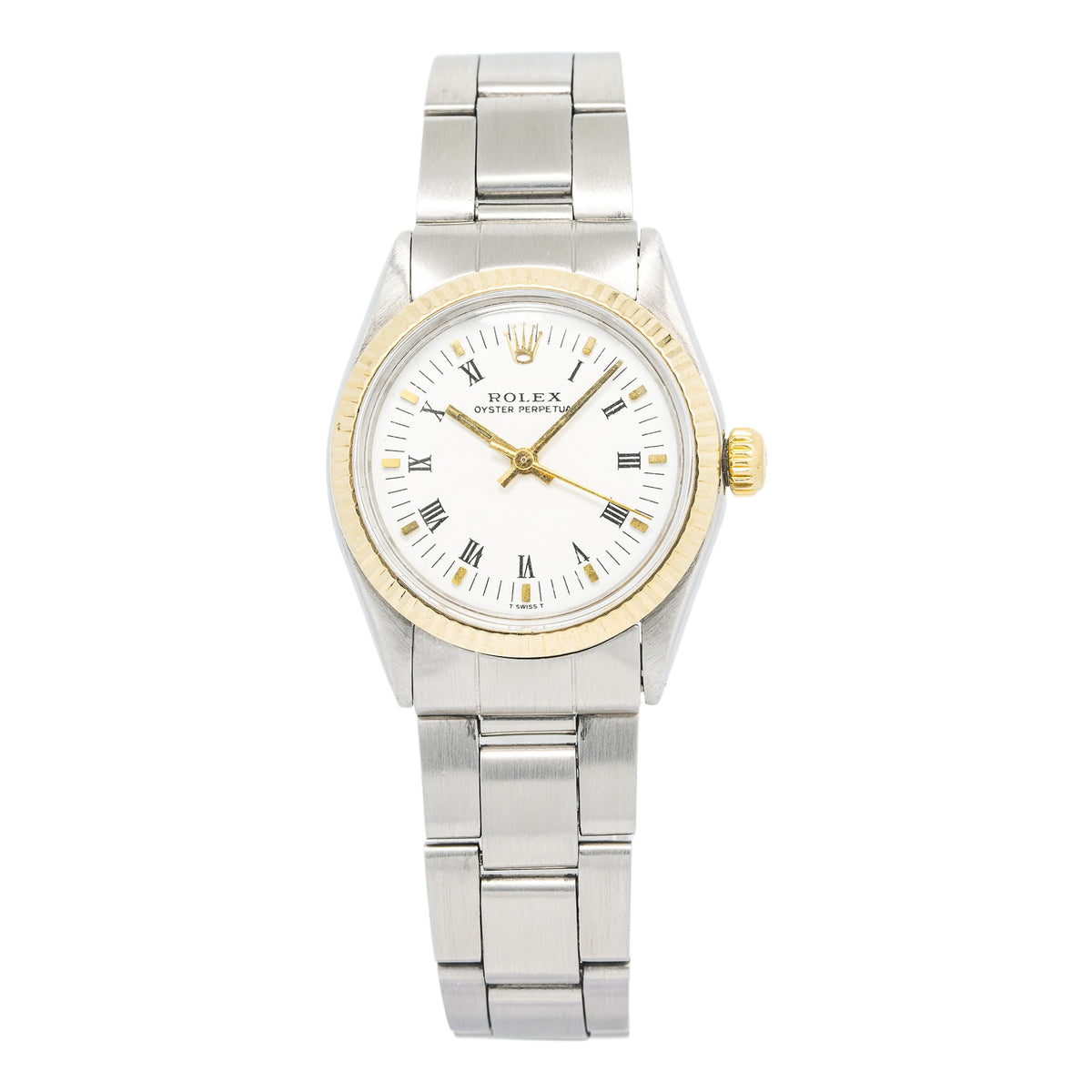Rolex Oyster Perpetual 6748 Two Tone Fluted White Dial Auto Watch 31mm
