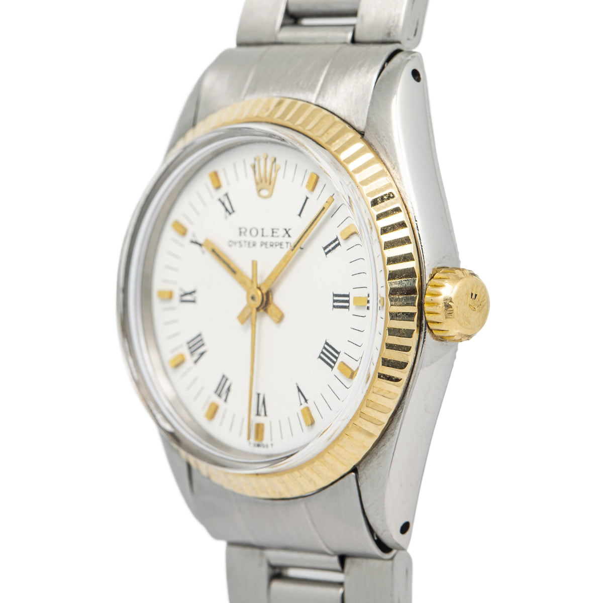 Rolex Oyster Perpetual 6748 Two Tone Fluted White Dial Auto Watch 31mm
