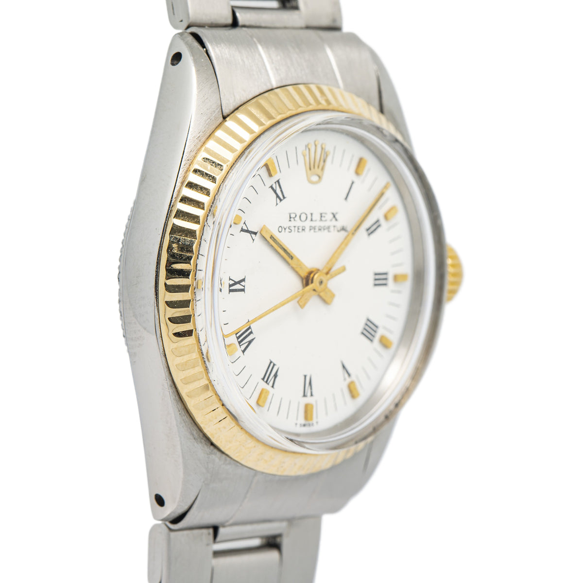 Rolex Oyster Perpetual 6748 Two Tone Fluted White Dial Auto Watch 31mm