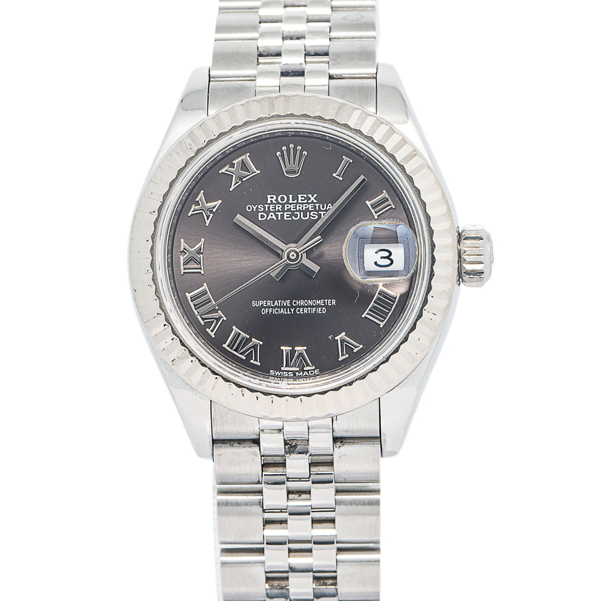 Rolex DateJust 279174 SS Fluted Dark Grey Dial Auto Lady's Watch 28mm