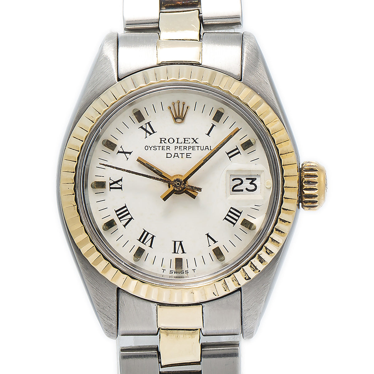 Rolex Date 6917 18K Yellow Gold Two Tone Automatic White Dial Ladies Watch 26mm