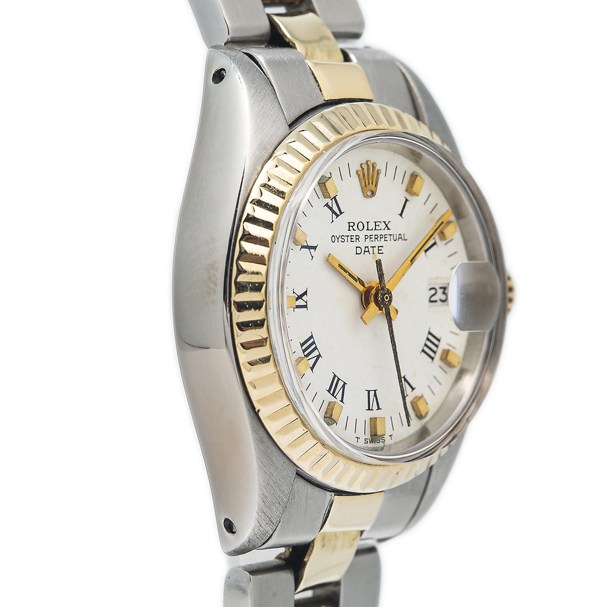 Rolex Date 6917 18K Yellow Gold Two Tone Automatic White Dial Ladies Watch 26mm