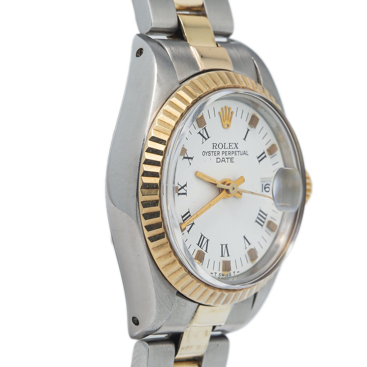 Rolex Date 6917 18K Yellow Gold Two Tone Automatic White Dial Ladies Watch 26mm