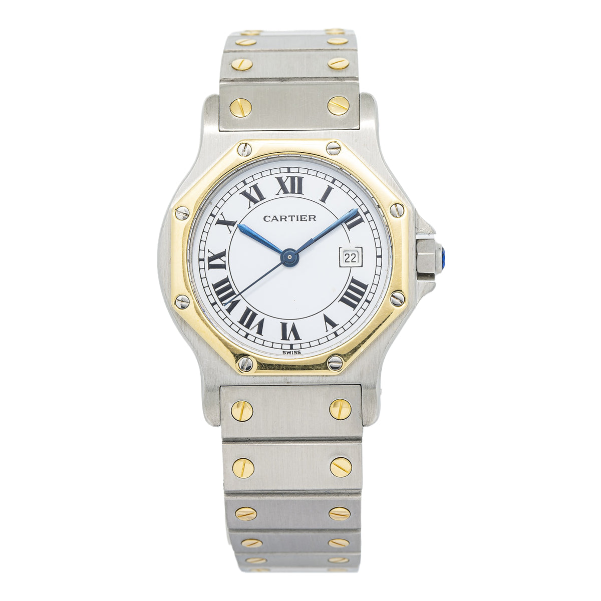 Cartier Santos 45535784 Octagon 18K Two Tone YG White Dial Auto Lady's Watch 29m