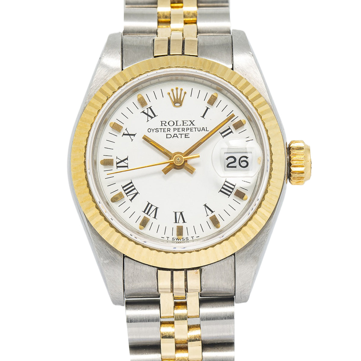 Rolex Date 69160 Converted 18K YG Two Tone Jubilee White Dial Auto Ladies 26mm