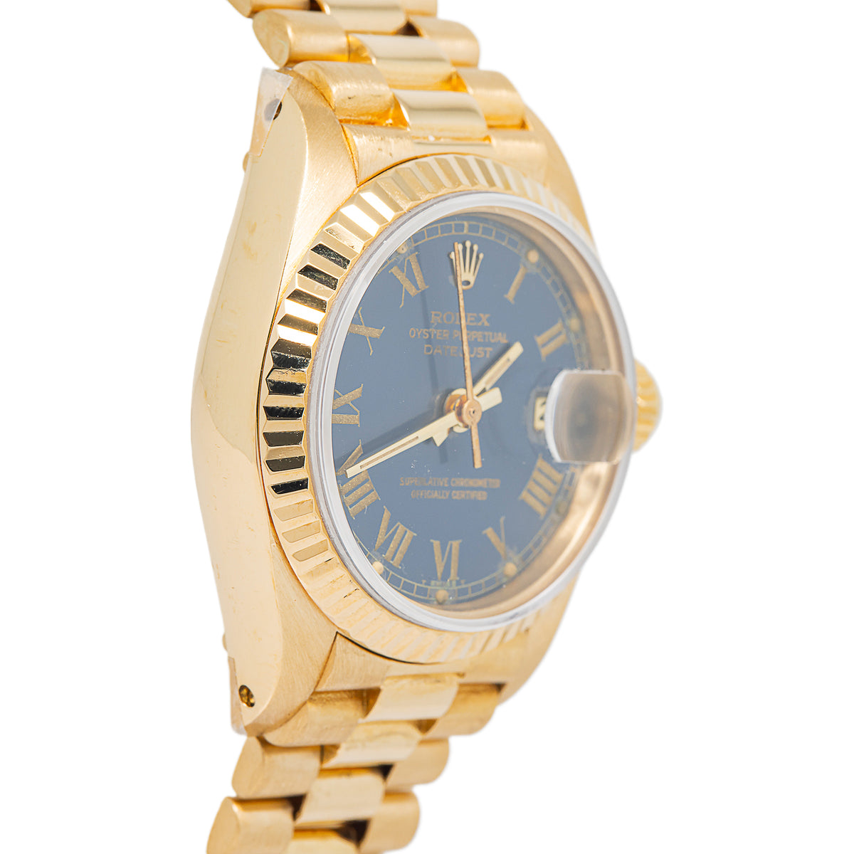 Rolex Datejust 6917 1980 Paper 18k YG President Blue Dial Ladies Watch 26mm