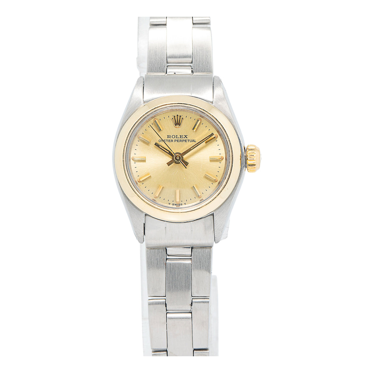 Rolex Oyster Perpetual 3718 Stainless Steel Champagne Dial Auto Lady's Watch 25m