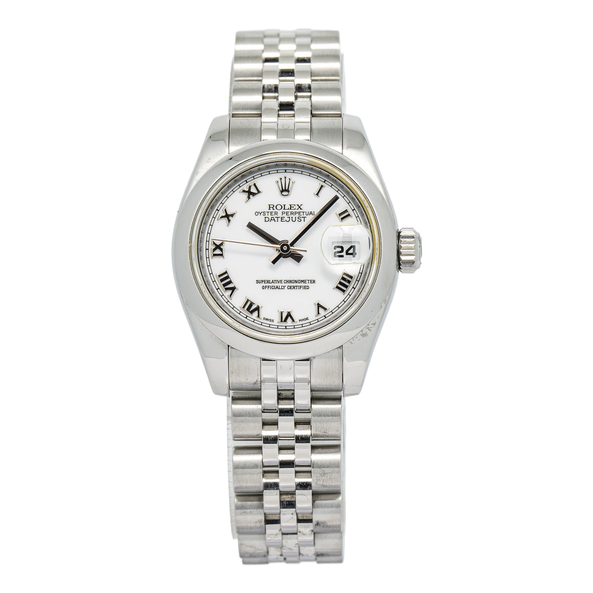 Rolex Date Just 179160 Stainless Steel White Dial Auto Ladies Watch 25mm