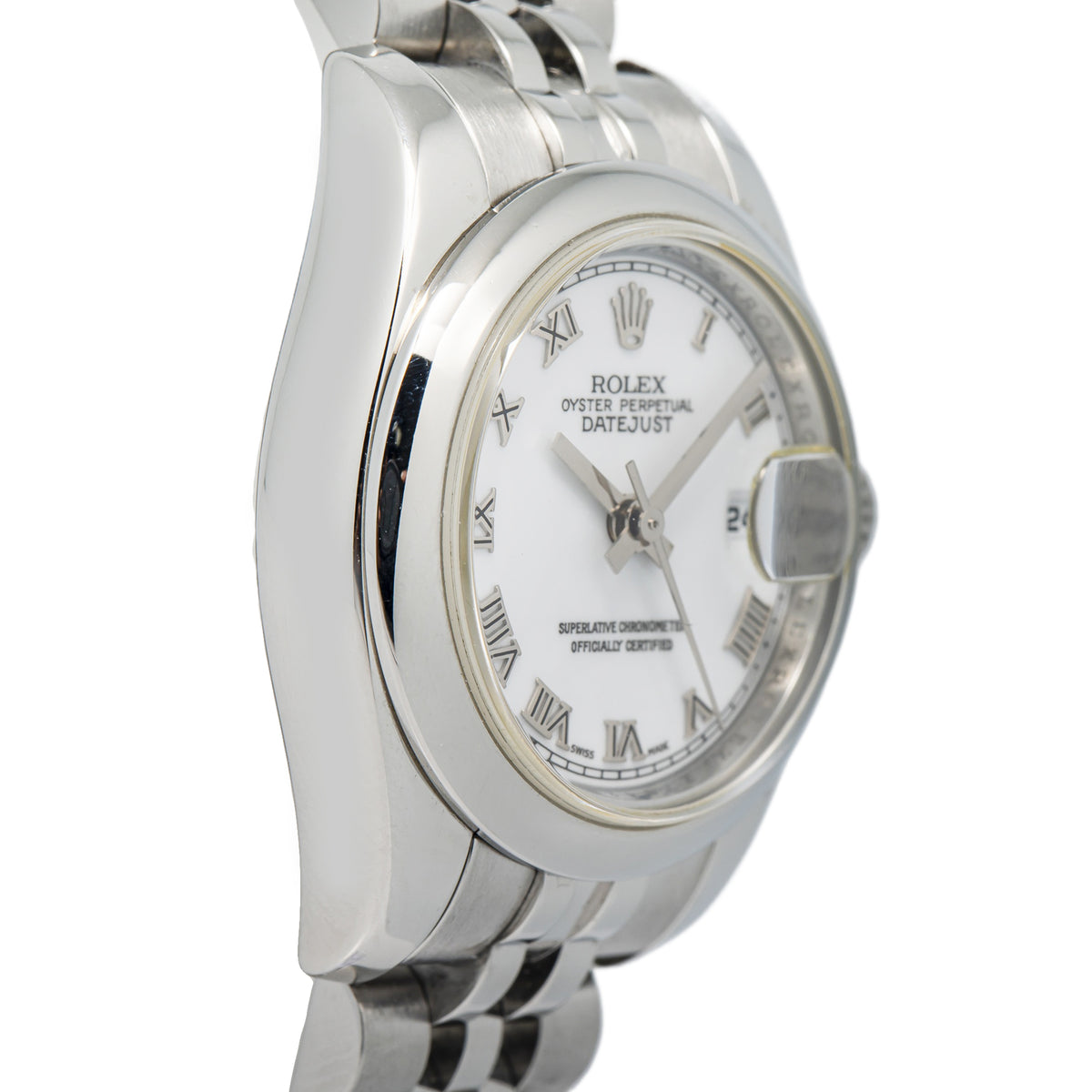 Rolex Date Just 179160 Stainless Steel White Dial Auto Ladies Watch 25mm