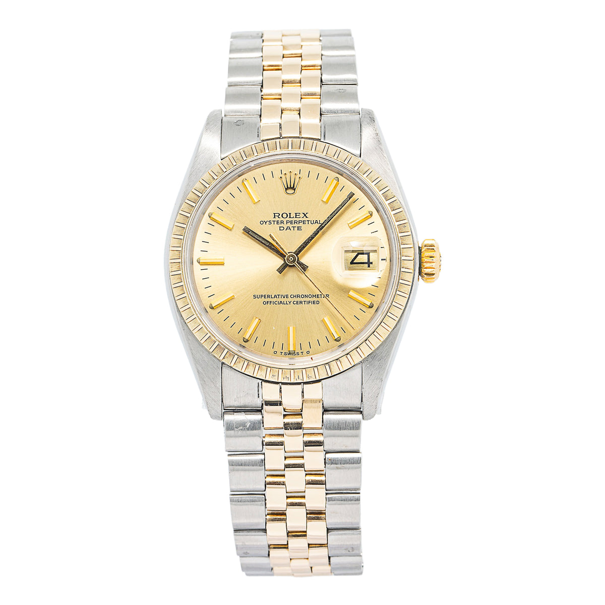 Rolex Date 1505 Jubilee 18k Yellow Gold Two Tone Champagne Dial Man's Watch 34mm