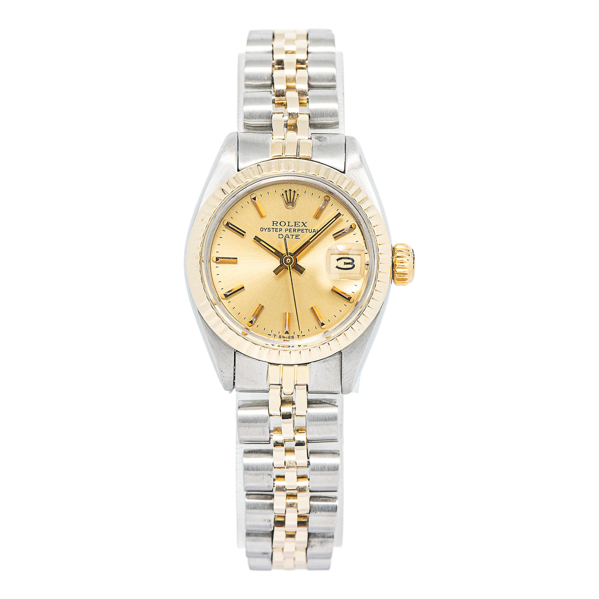 Rolex Date 6917 18K Two Tone YG Fluted Champagne Dial Auto Lady's watch 26mm