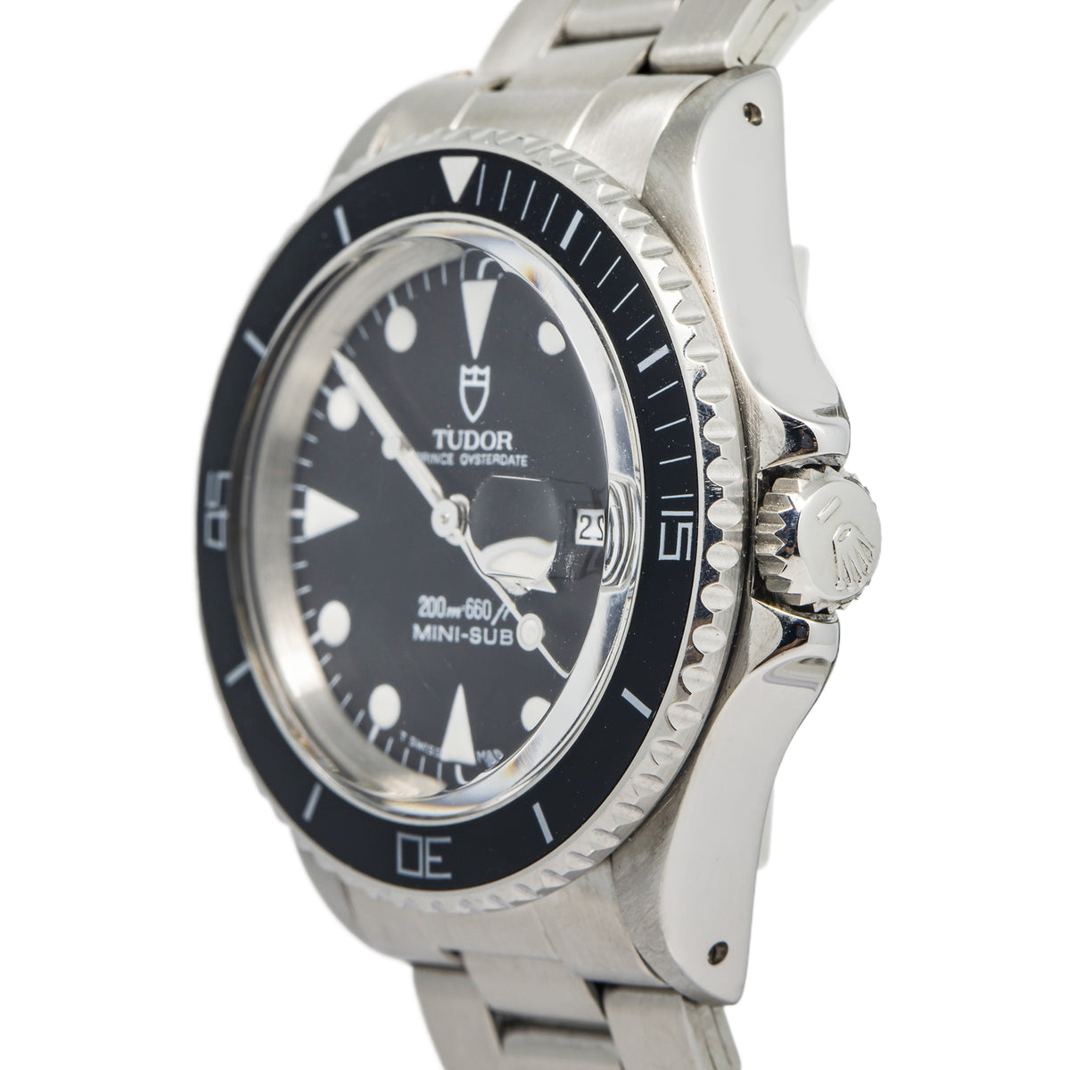 Tudor Prince Oyster Date Mini Sub 73090 SS Automatic Black Dial Watch 33mm