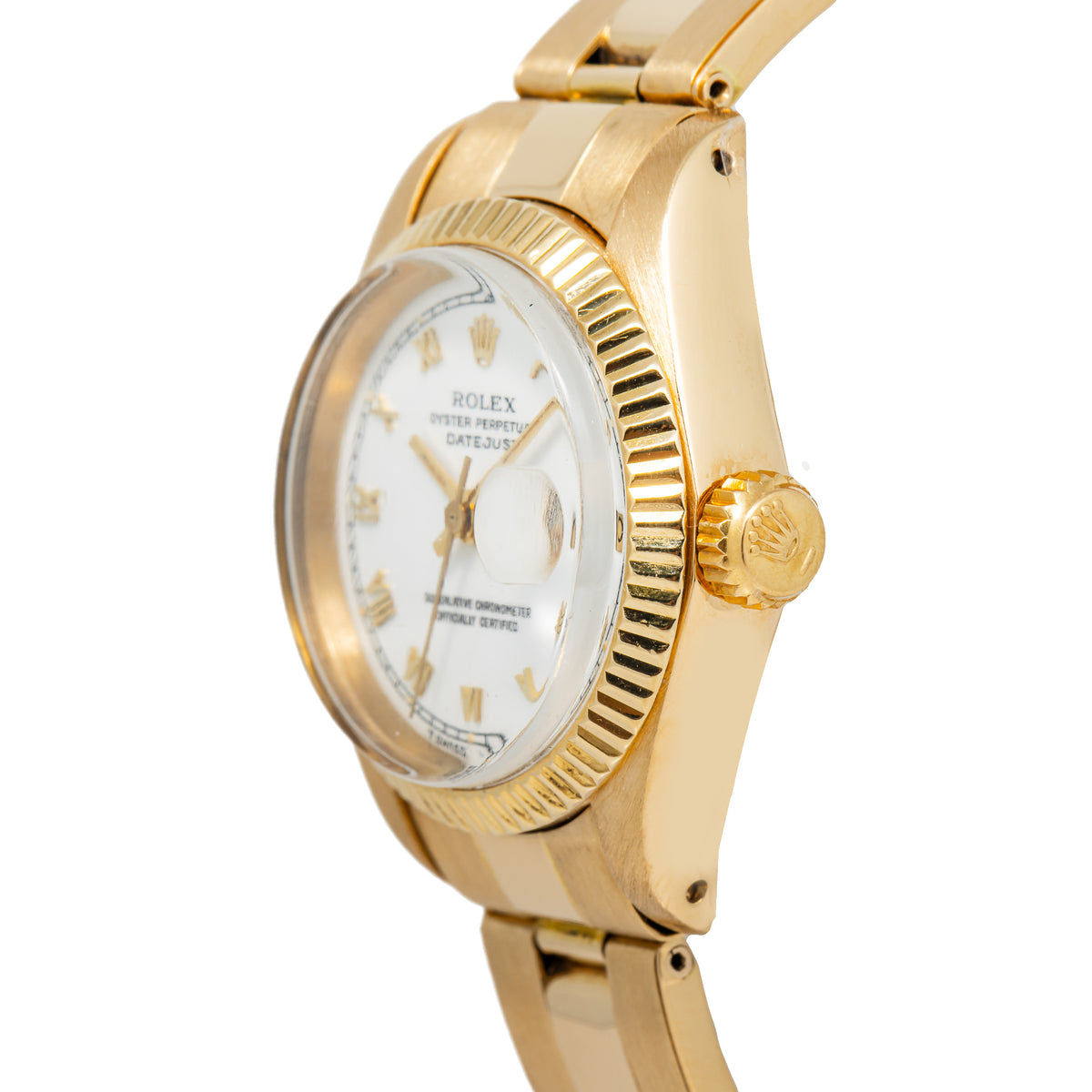 Rolex Date Just 6916 Oyster 18K YG Fluted White Dial Auto Ladies Watch 26mm