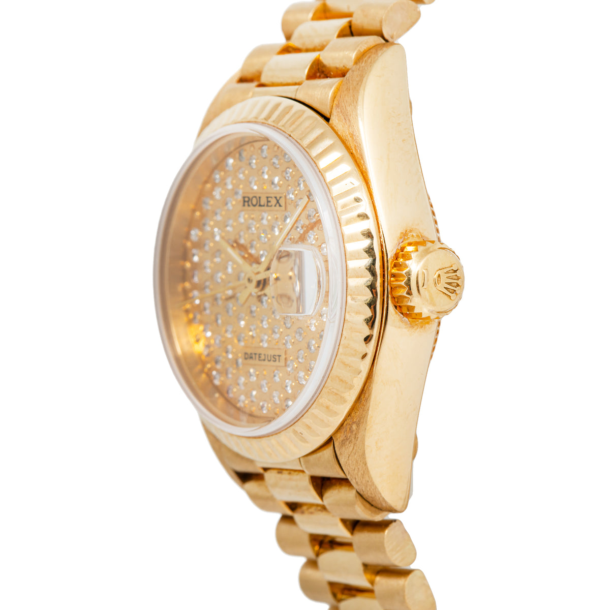 Rolex DateJust 69178 18K Yellow Gold Fluted Diamond Dial Auto Lady's Watch 26mm