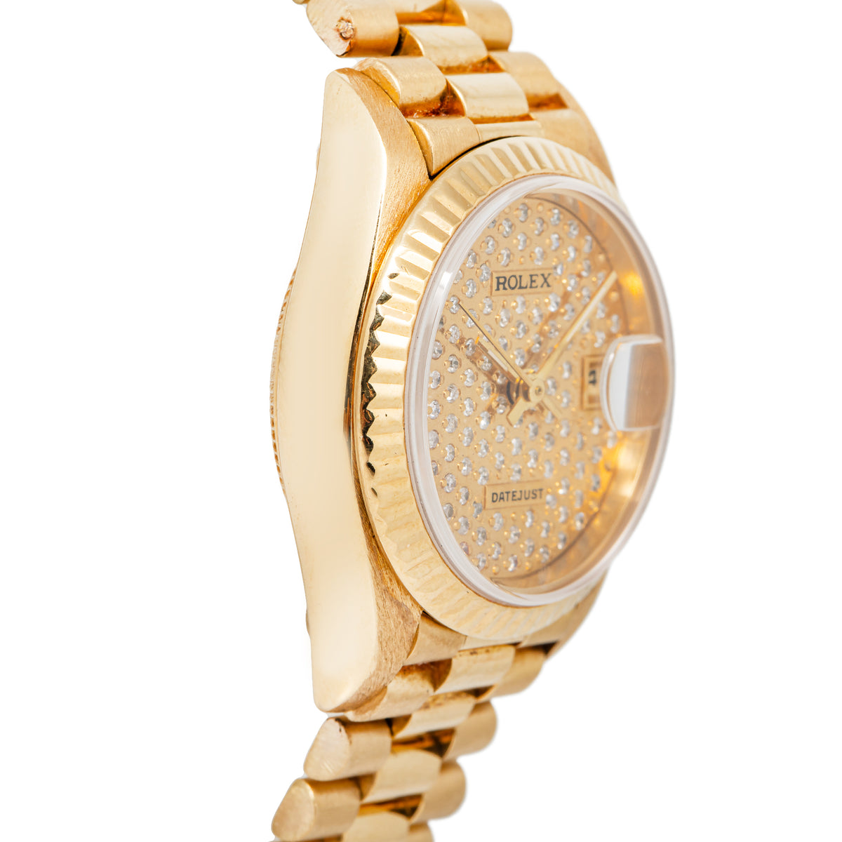Rolex DateJust 69178 18K Yellow Gold Fluted Diamond Dial Auto Lady's Watch 26mm