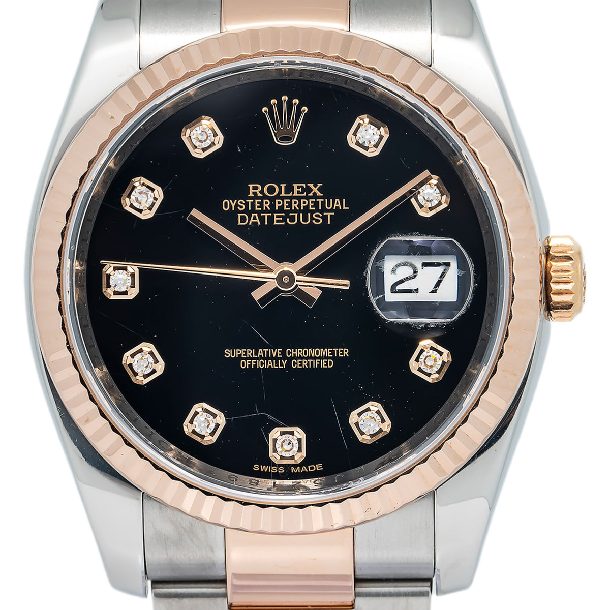 Rolex DateJust 116231 MINT Complete 2020 Rose Two Tone Diamond Dial Watch 36mm