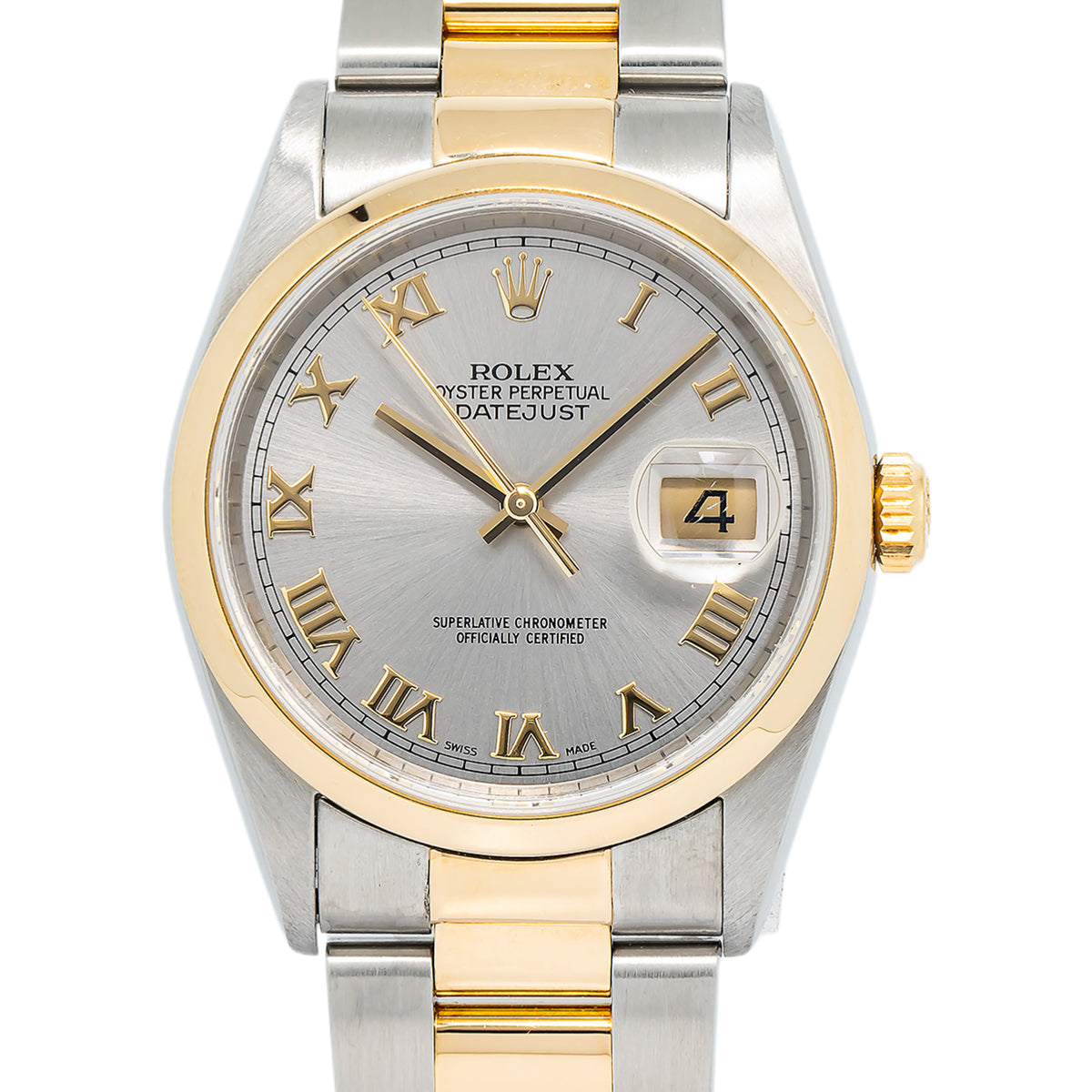 Rolex DateJust 16203 18K Two Tone Yellow Gold Rhodium Dial Auto Men's Watch 36mm