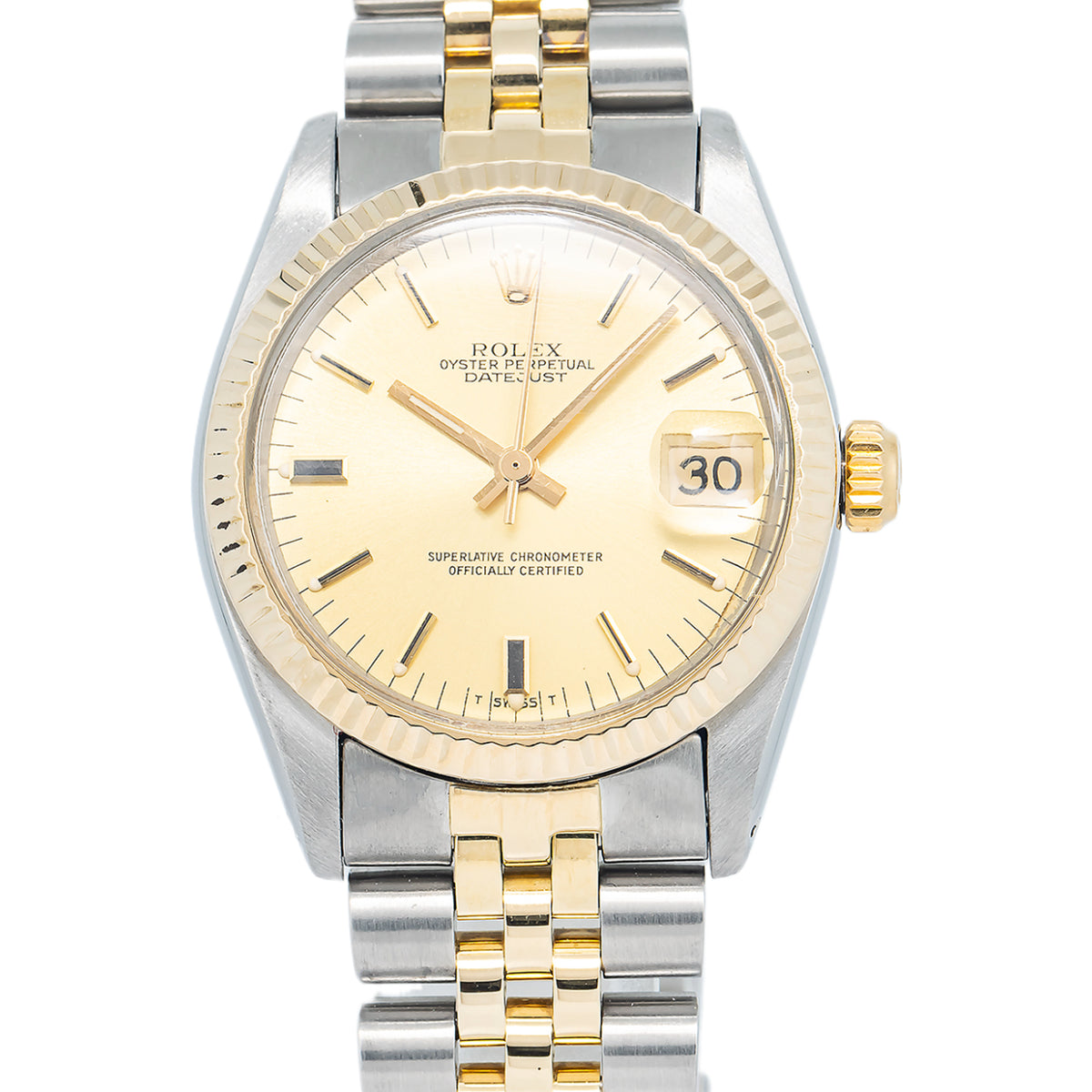 Rolex DateJust 6827 18k Two Tone YG Fluted Champagne Dial Auto Lady's Watch 31mm