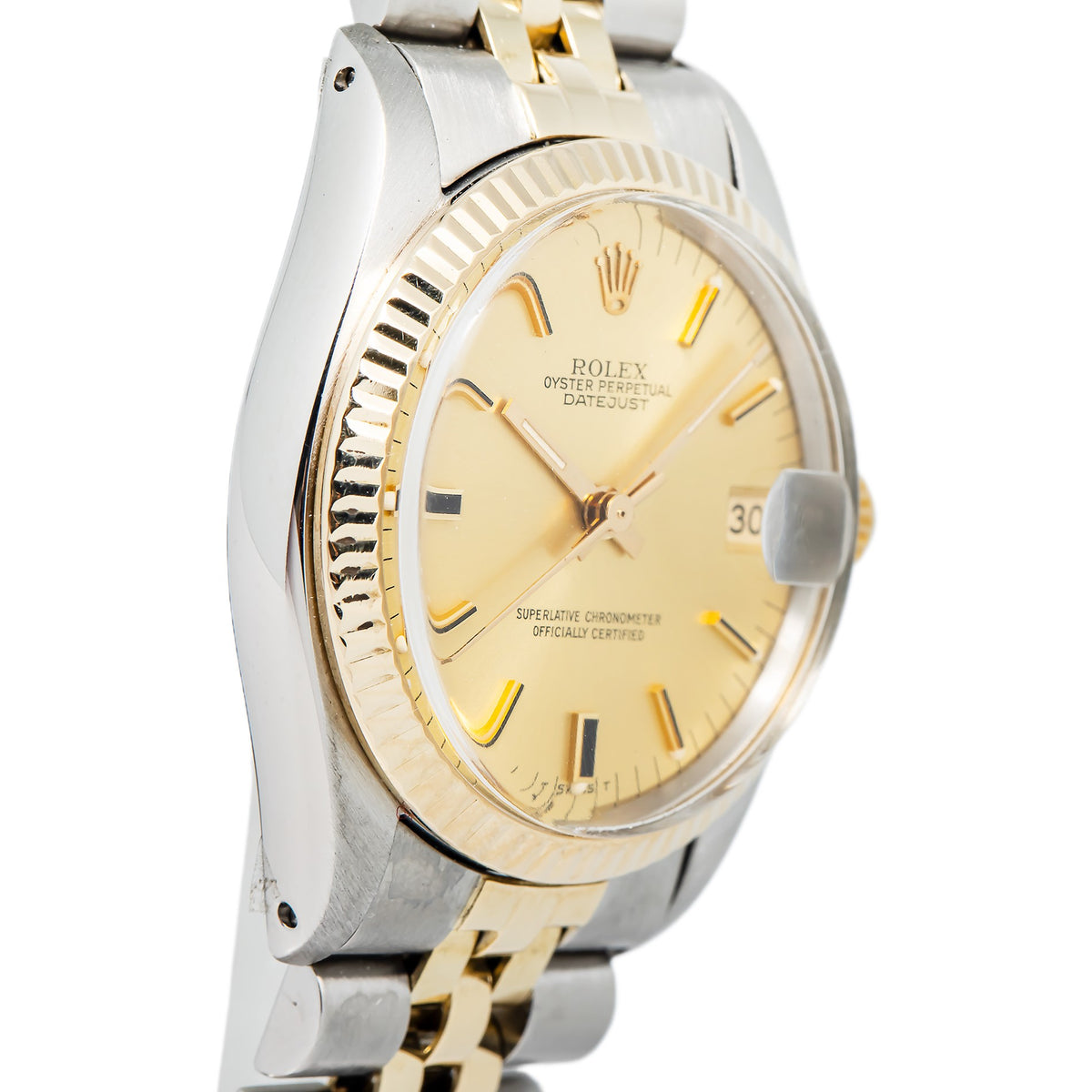 Rolex DateJust 6827 18k Two Tone YG Fluted Champagne Dial Auto Lady's Watch 31mm