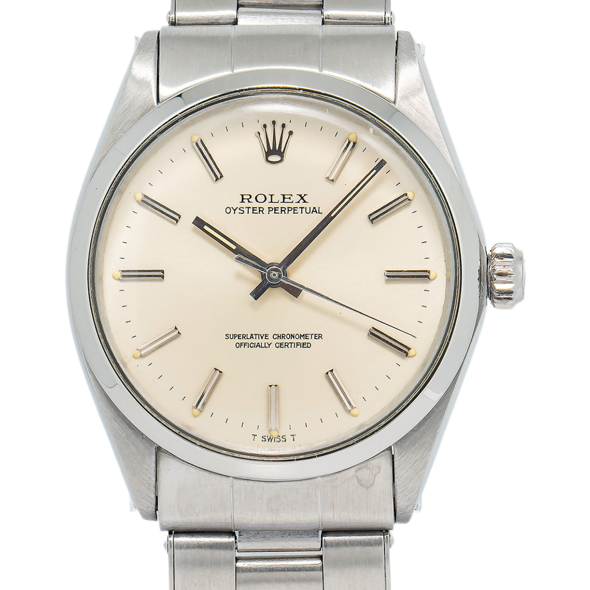 Rolex Oyster Perpetual 1002 1967 Papers Stainless Ivory Auto Unisex Watch 34mm