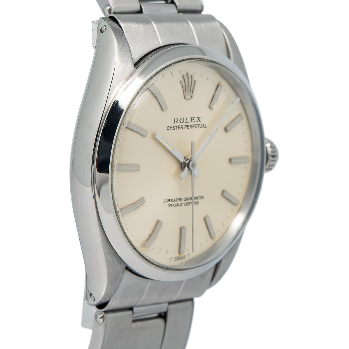 Rolex Oyster Perpetual 1002 1967 Papers Stainless Ivory Auto Unisex Watch 34mm