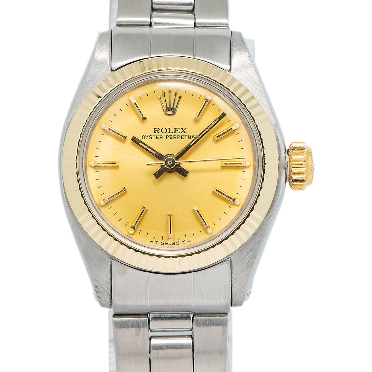 Rolex Oyster Perpetual 6719 SS Fluted Champagne Dial Automatic Lady's Watch 25mm