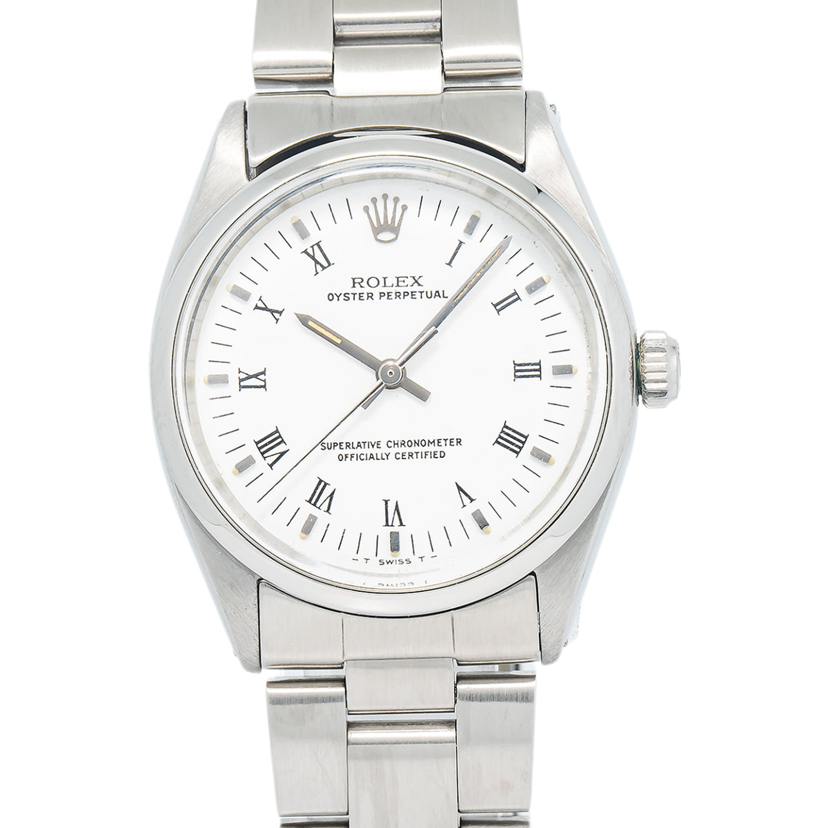 Rolex Oyster Perpetual 5500 Stainless White Roman DIal Auto Unisex Watch 34mm