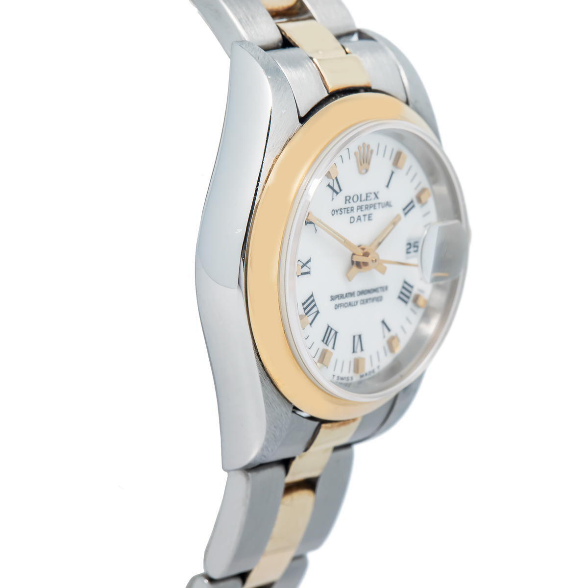 Rolex Date 69160 18K YG Two Tone White Dial Automatic Ladies Watch 26mm