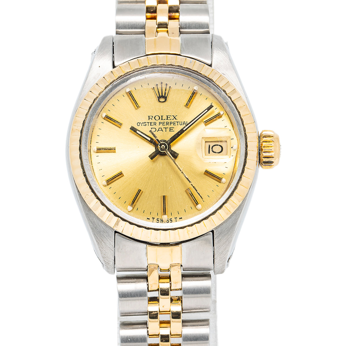 Rolex Date 6917 18K Two Tone YG Fluted Champagne Dial Auto Lady's Watch 26mm