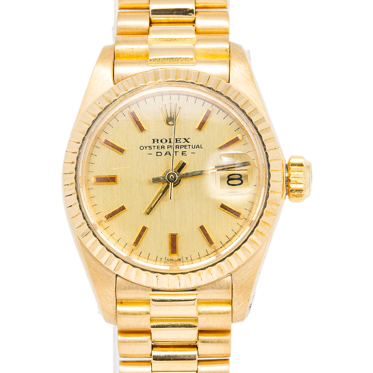 Rolex Date 6917 18K YG President Fluted Champagne Dial Auto Lady's Watch 26mm