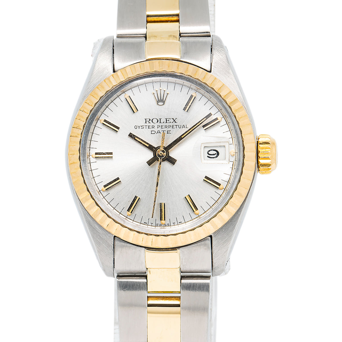 Rolex Date 6917 18K Two Tone YG Fluted Off White Dial Auto Lady's Watch 26mm