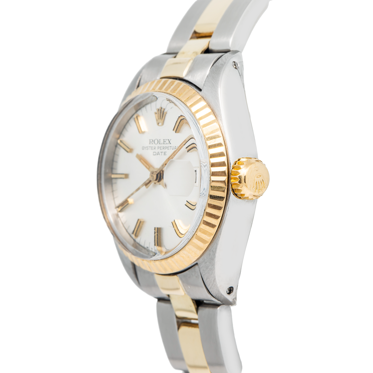 Rolex Date 6917 18K Two Tone YG Fluted Off White Dial Auto Lady's Watch 26mm