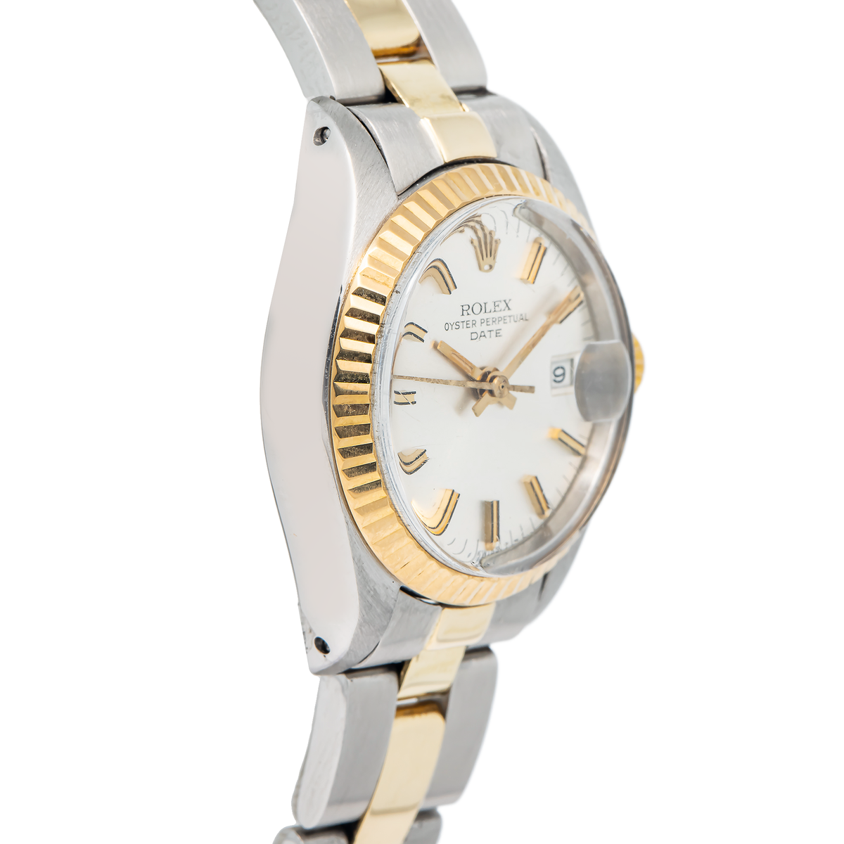 Rolex Date 6917 18K Two Tone YG Fluted Off White Dial Auto Lady's Watch 26mm